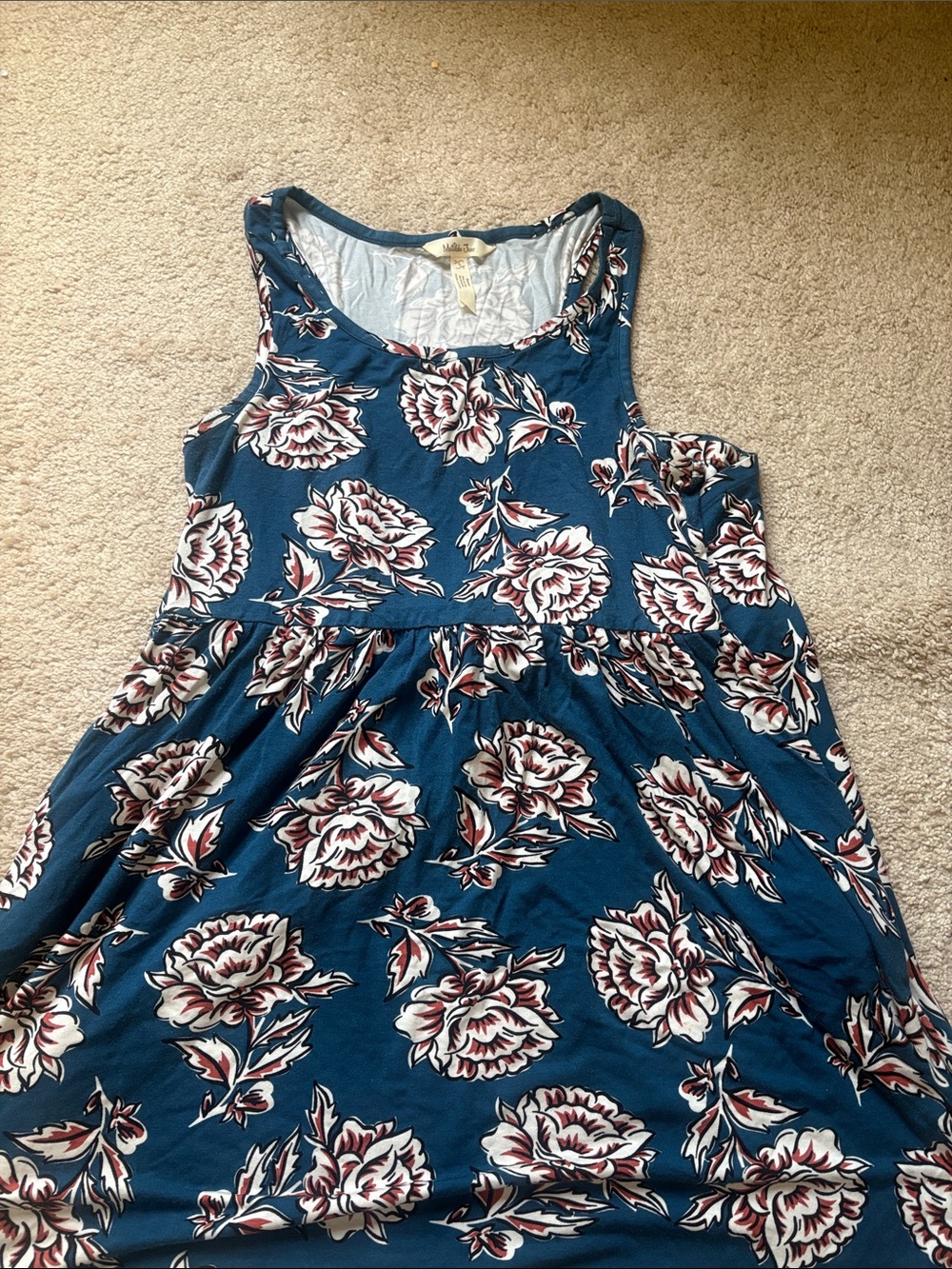 Blue Floral Sleeveless Tank Dress with pockets